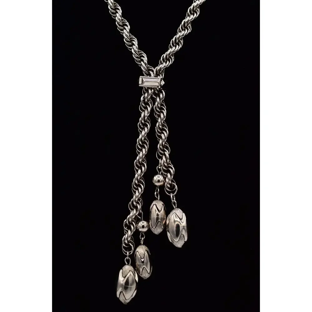 Vintage Chunky Statement Lariat Necklace Collar Charm Dangle Silver 1960s BinBE